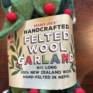 Handcrafted Felted Wool Garland by Trader Joe's - Festive Green and Red